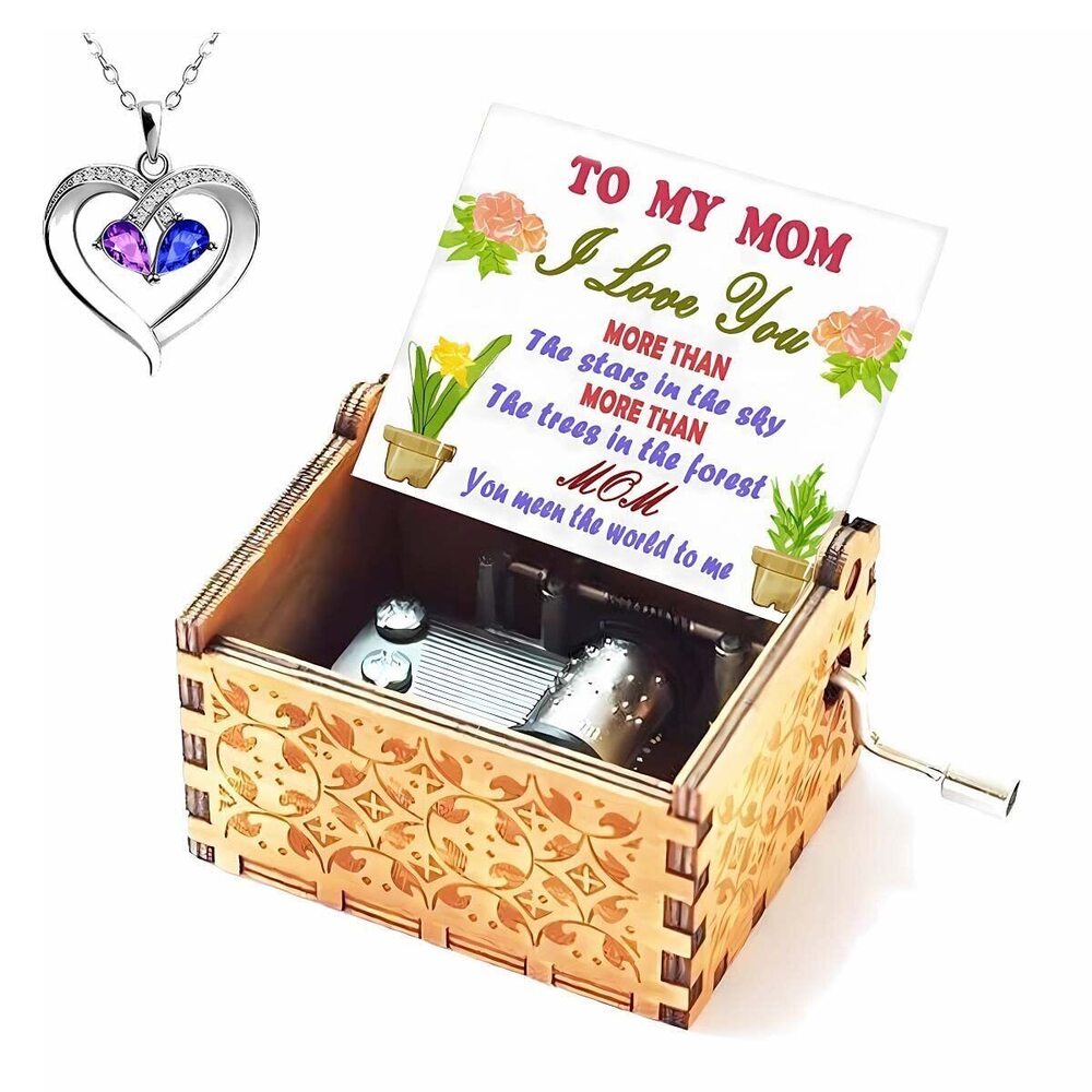 5221 Mom Gifts Music Box to Mom Hand Crank Vintage Engraved Wooden Musical